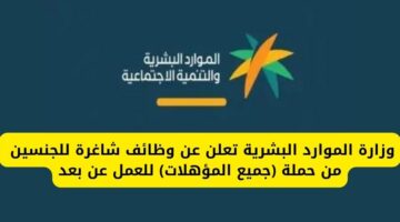 وظائف عن بعد بوزارة الموارد البشرية للجنسين من حملة (جميع المؤهلات)